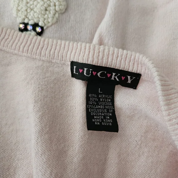 Rare Lucky Brand Light Pink Sweater with Poodle Embroidery - Picture 9 of 9